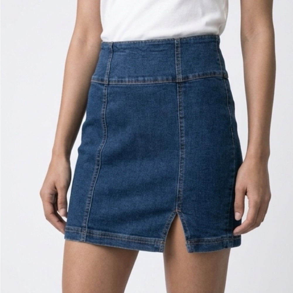 SO Dark Blue Denim Mini Skirt with Front Slit Juniors 1